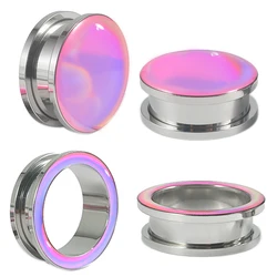 2Pairs Stainless Steel Pink Flash Film Earlets Ear Plugs Screw Ear Tunnels Gauges Earring Expander Plugs Piercing Jewelry 6-25mm