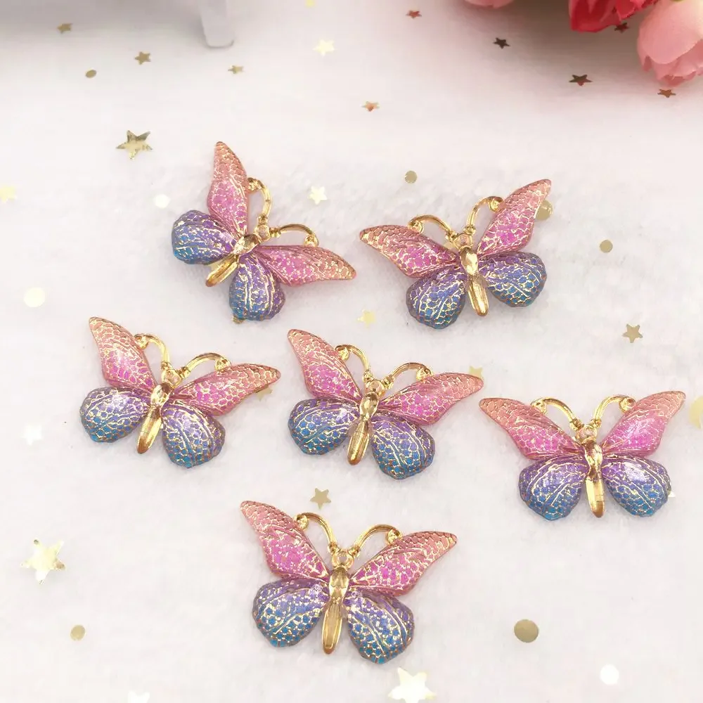 Shiny Colorful Butterfly Flat Back rhinestone Appliques 10pcs DIY 1 hole bead Wedding decoration Home Craft  christmas gift OW75