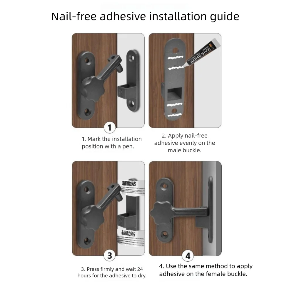 Zinc Alloy Luminous Door Lock 90/180 Degree Privacy Protection Door Buckle Burglar Proof No Punching Positioning Latch