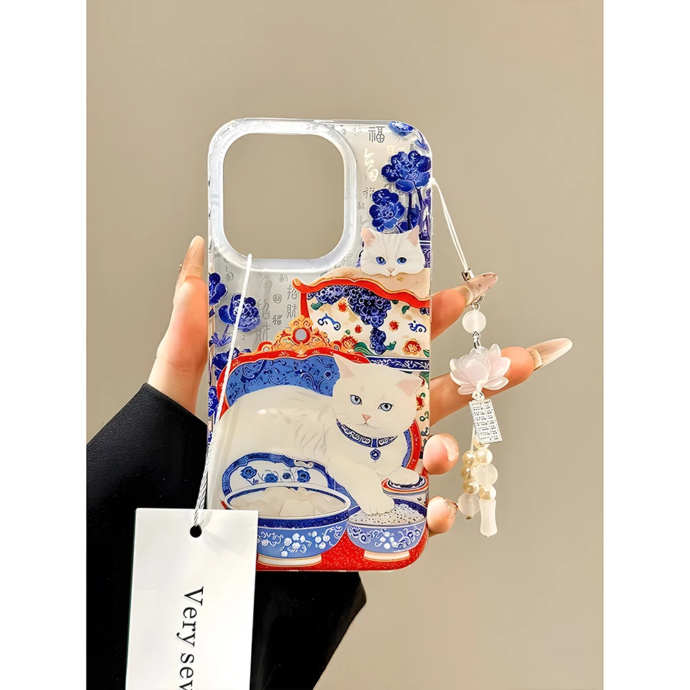 

New Trendy Blue White Kitten Phone Case for Xiaomi Mi 15 11 Poco X6 M6 X5 F5 F7 NFC GT Lite Pro 4G 5G Feather Texture Back Cover