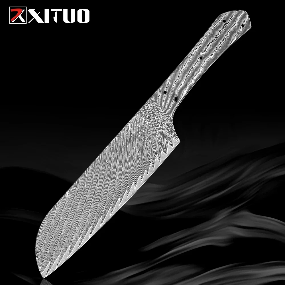 Damascus Steel Santoku Knife Blank Blade Handmade DIY Making Material Heat-treated Sharp Edges Full Tang Integral Damascus Blade