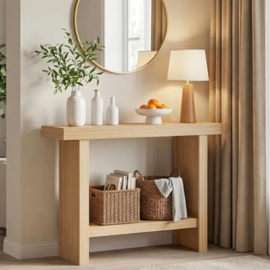 

Console Table for Hallway, Entryway Living Room 39.4'' Narrow Sofa Table Behind Couch, Modern Foyer Table in Natural Finish, Ea