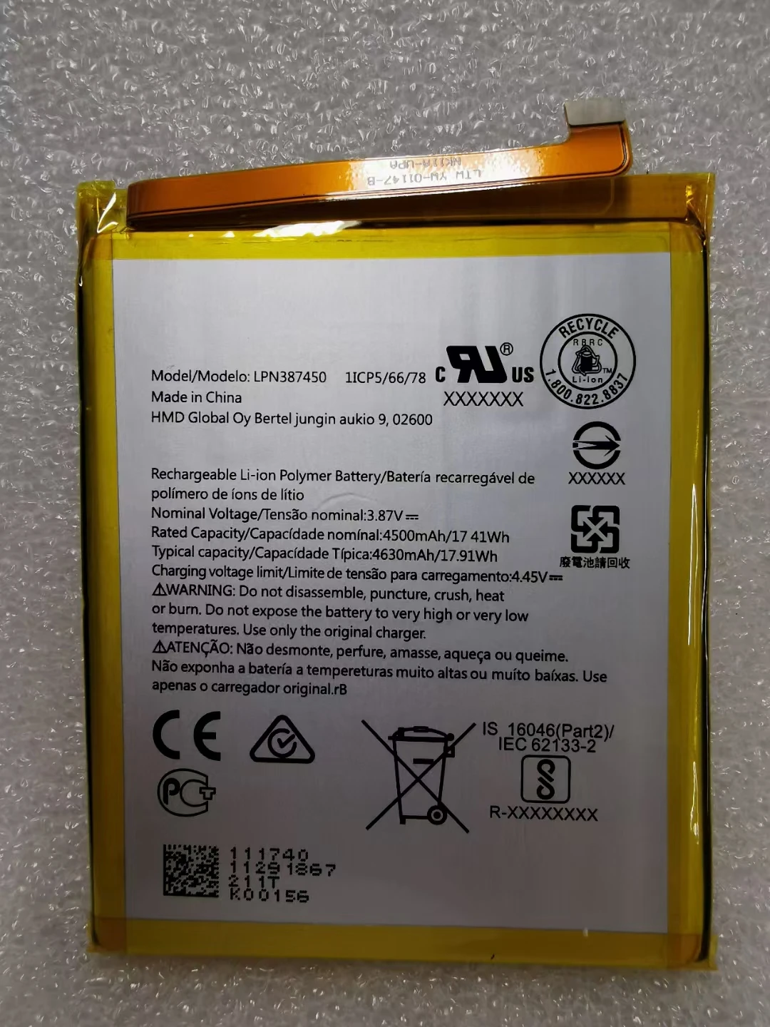 LPN387450 CN110 Phone Battery SE681 For Nokia X10 X20 Battery N910 XR20 X20 C30 Batteries polymer part