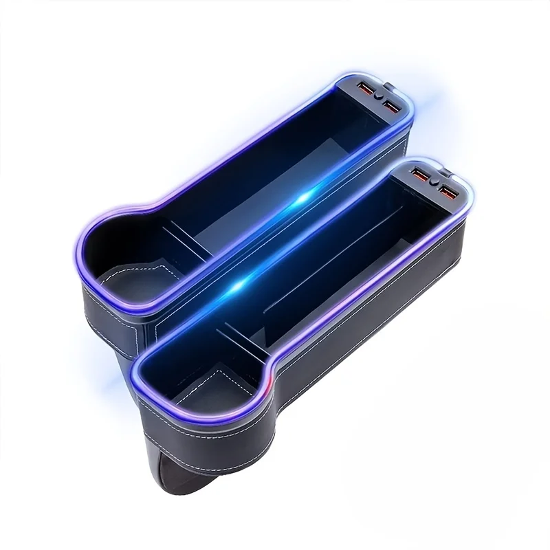 Car Seat Gap Filler Cup Holder Color Change Changing LED Car Crevice Storage Organizer Box With 2USB Charger Car Accessories