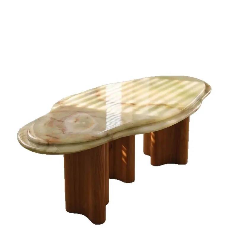 Modern Minimalist Irregular Coffee Table with Solid Wood Legs Double Tier Light Luxury Designer Style for Living Room