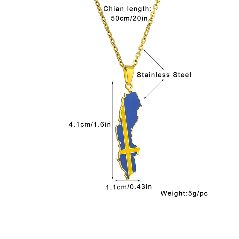 Fashion Sweden Map Flag Pendant Necklace For Women Men Charm Gold Silver Color Party Stainless Steel Sverige Jewelry