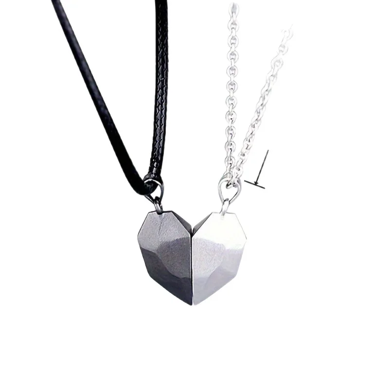 

Minimalist Two Halves One Heart Necklace, Magnetic Couple Pendant, Dainty Anniversary Gift for Boyfriend Girlfriend, Love Token