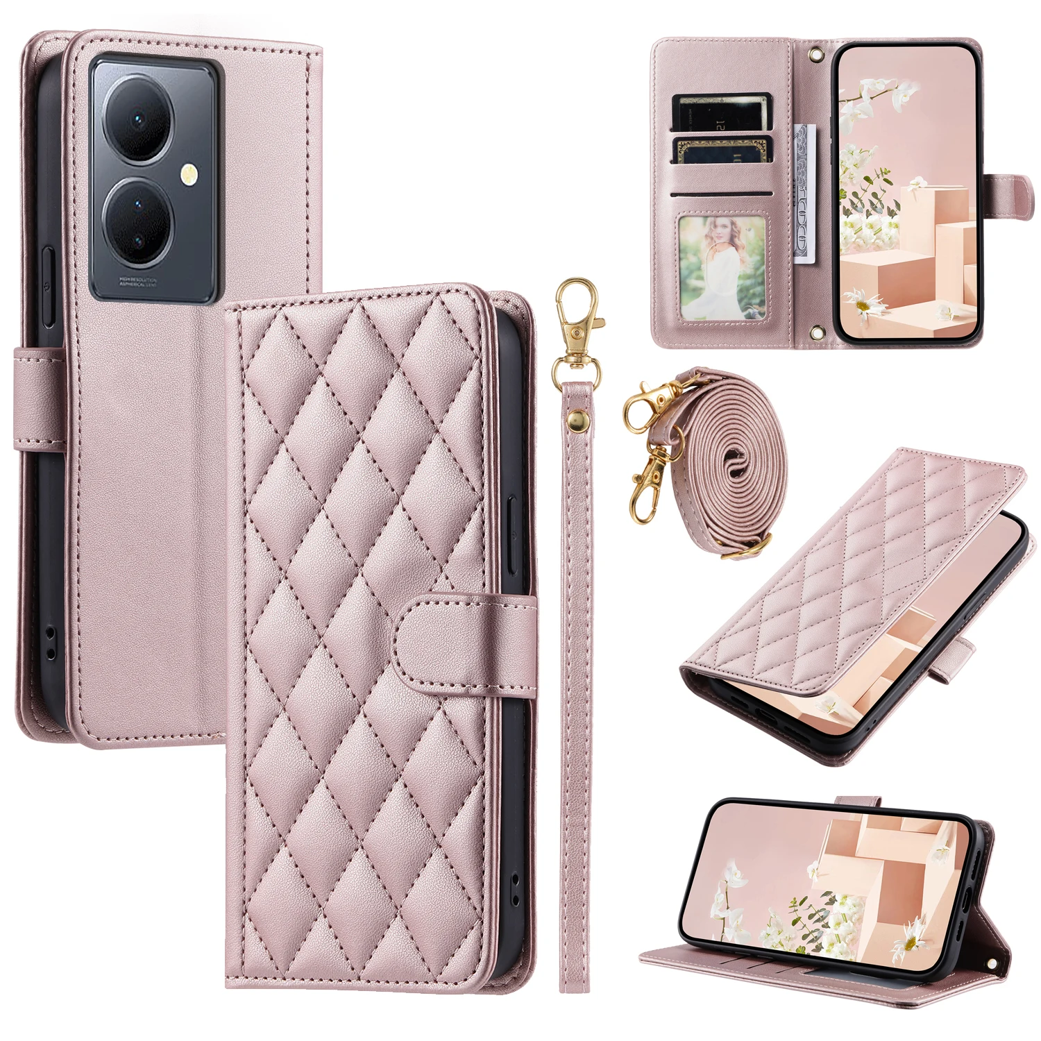 

For VIVO Y78 5G / Y78 Plus 5G / V29 Lite Phone Case Crossbody Back Long Lanyard Silicone Protective Case Flip Leather Case