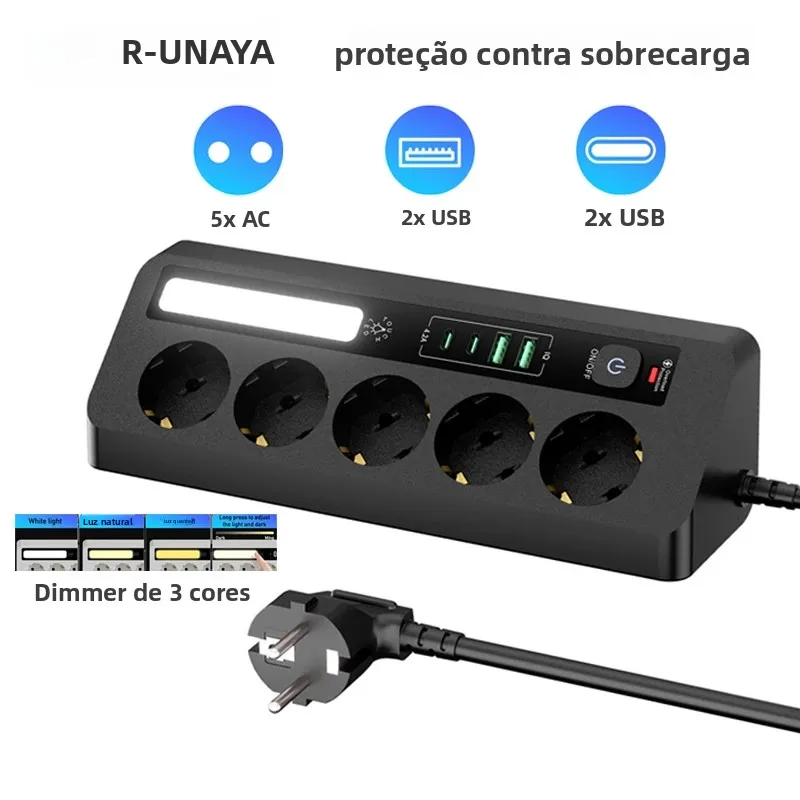 eu-table-corner-socket-multiple-socket-with-led-light-power-strip-overload-surge-protection-with-usb-type-c-outlets-18m-cables