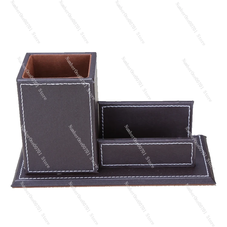 

Premium Leather Pen Holder & Card Stand, Square Desk Organizer for Office/Home, Executive Business Stationery