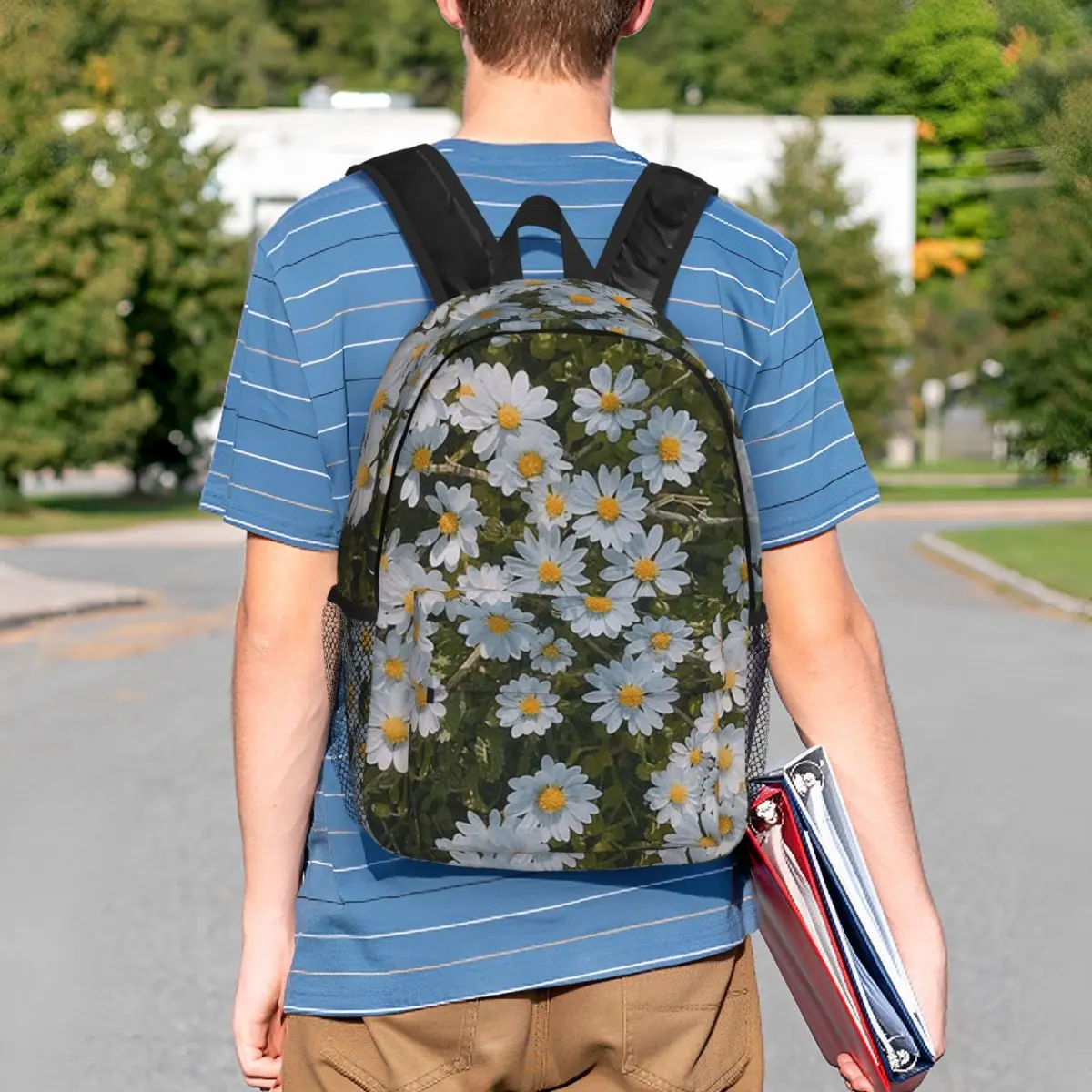 Daisy Flower Pattern Realistic Backpack Student BookBag Kids School Bag Laptop Shoulder Bags for Men Women