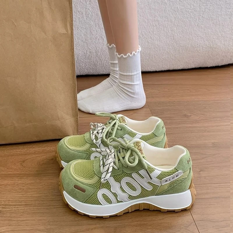 

Women Thick Sole Platform Sneakers Dad Shoes Height Increase 5cm New Spring Autumn Casual European Style Dual Color Bottom