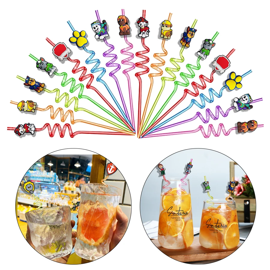 

Paw Patrol Reusable Drinking Straws Birthday Party Favor Milkshake Ice Drinks Straws Christmas Wedding Supplies Halloween Decora