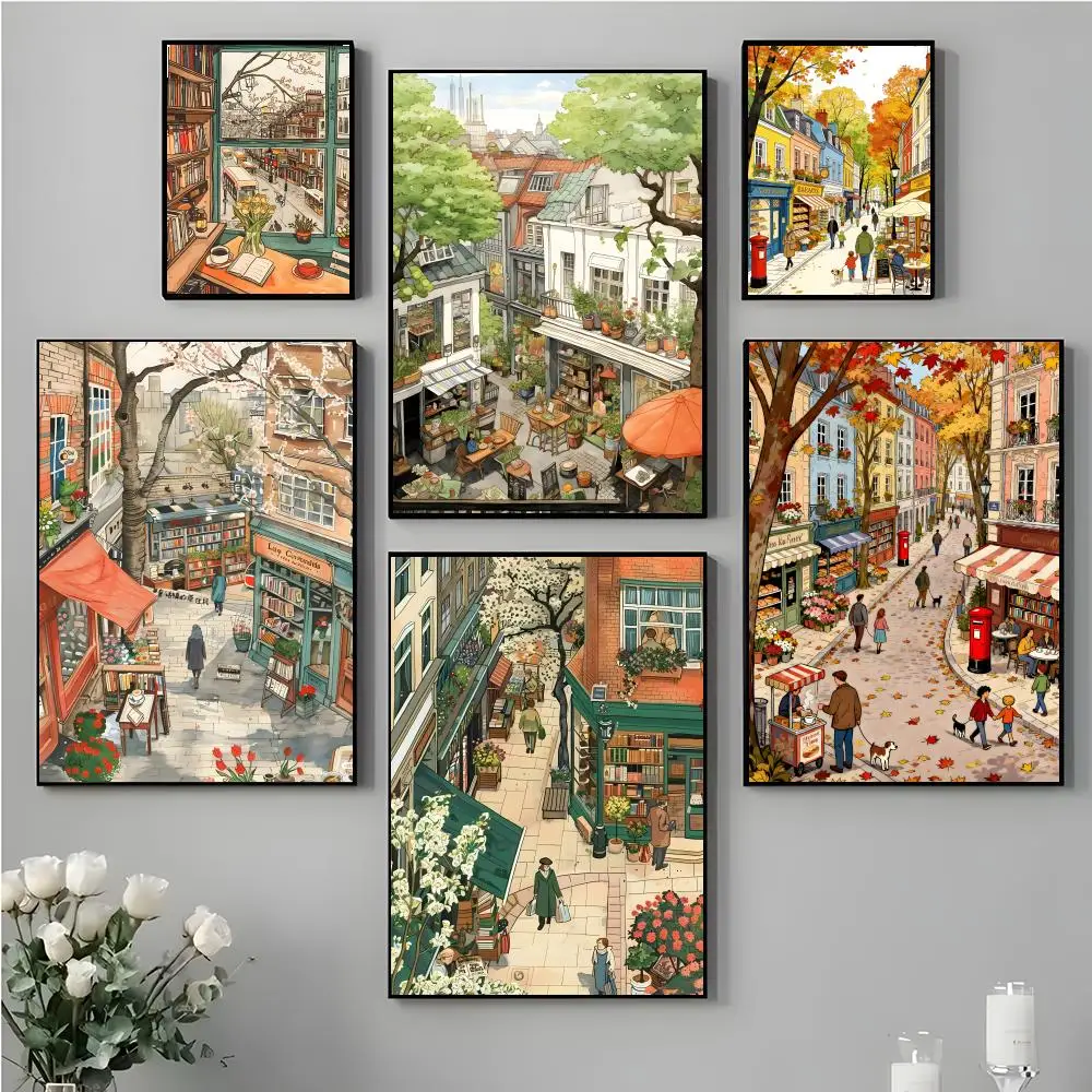 Vintage City Street Art Print Poster High-definition stickers ideal gifts for living rooms hallways