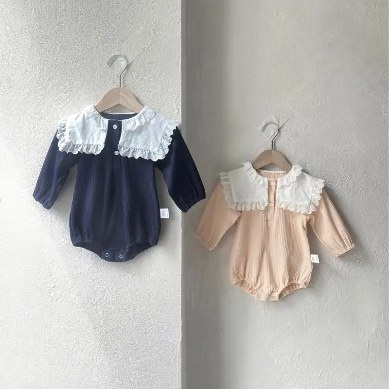 

2024 Autumn New Baby Long Sleeve Bodysuit Infant Girl Lace Collar Jumpsuit Cotton Newborn Toddler Boy Girl Clothes 0-24M