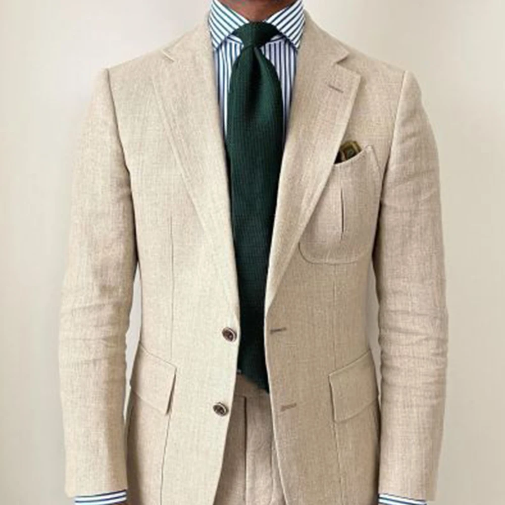 

Men's Linen Suit Two-Piece Set Single Breasted Slim Fit Comfortable Business Suit Casual Elegant Blazer Pants Formal Office Wear