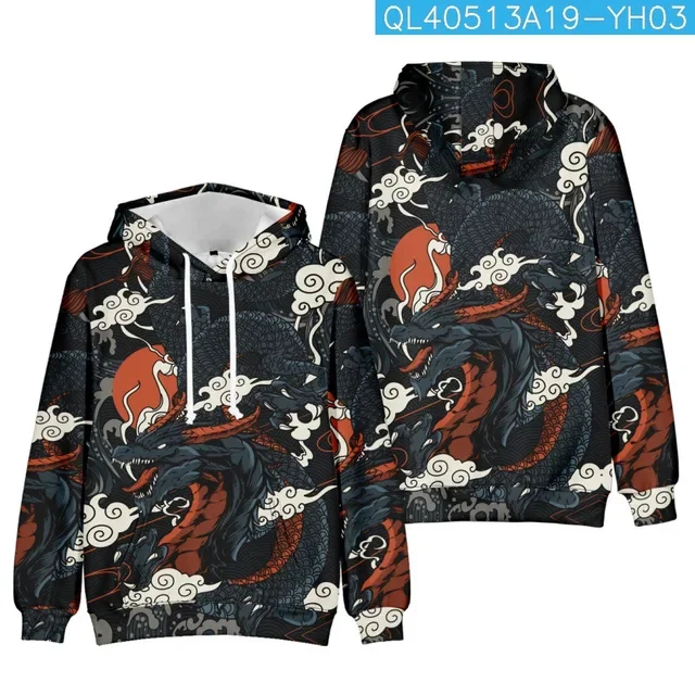 Top Fashion Loose Spring And Autumn New Arrival Dragon Print Chinese Style Popular Casual Hoodies Long Sleeve Hooded Sweatshirts