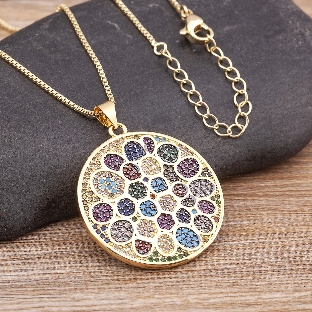 AIBEF Fashion Copper Choker Necklaces Ethnic Round Pave Coloful Cubic Zirconia Pendant Men Woman Jewelry Accessories Gift