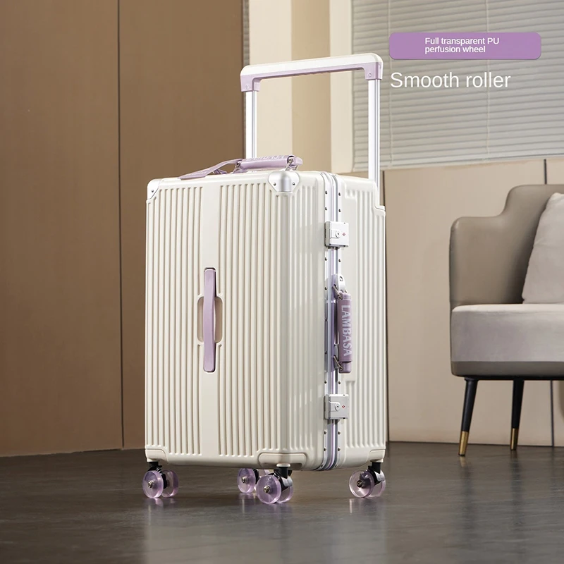 

Aluminium Frame Rolling Luggage Wide-Handle Large-Capacity 5-Wheel Travel Suitcase Multi-functional Colour Clash Trolley Case