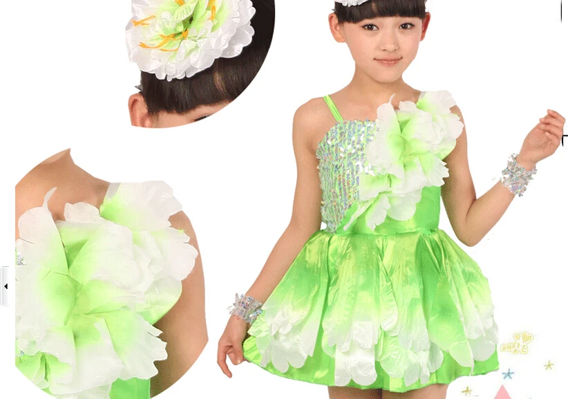 かわいい花フリンジ ステージ パフォーマンス ドレス用子供女の子競技社交サルサ ダンス衣装ラテン ダンス ドレス l031