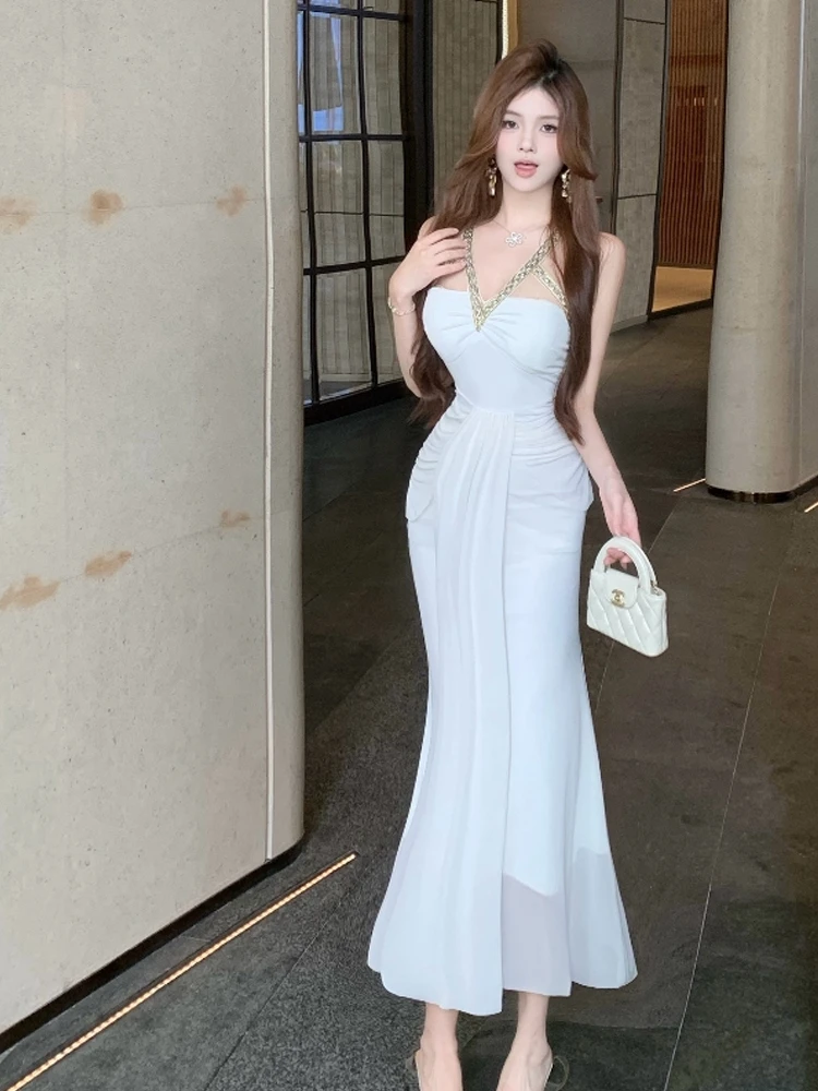 

Sexy Pure Desire Strapl Long Dr Women's Slimming Waist Corset Par Gown V-Ne H-ape Summer Faion Casual Wear