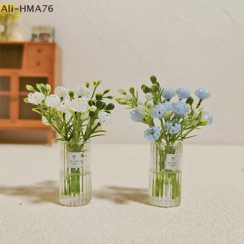 HMA76-1:12 인형 집 미니어처 화분 테이블 꽃 녹지 분재 모델 데스크탑 차량 탑재 장식품 홈 장식