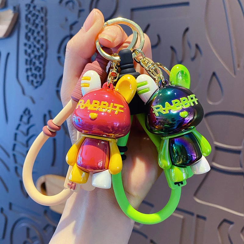 Cartoon UV Splicing Color Standing Rabbit Keychain Female Cool Trend Electroplating Bright Color Reflective Bunny Doll Key Chain