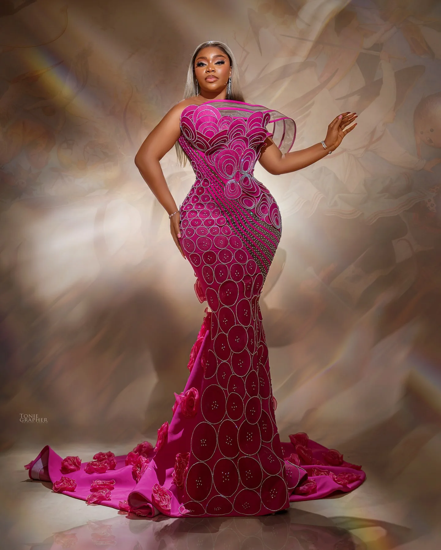 2024 Aso Ebi African Fuchsia Mermaid Prom Dresses Beaded Florals Beads Evening Party Second Engagement Birthday Gowns Dress Z56
