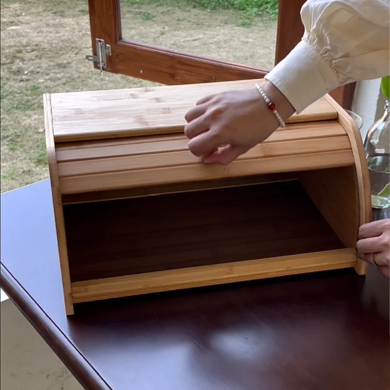 Caja de pan de bambú premium, organizador y contenedor de pan, organizador para encimera de cocina