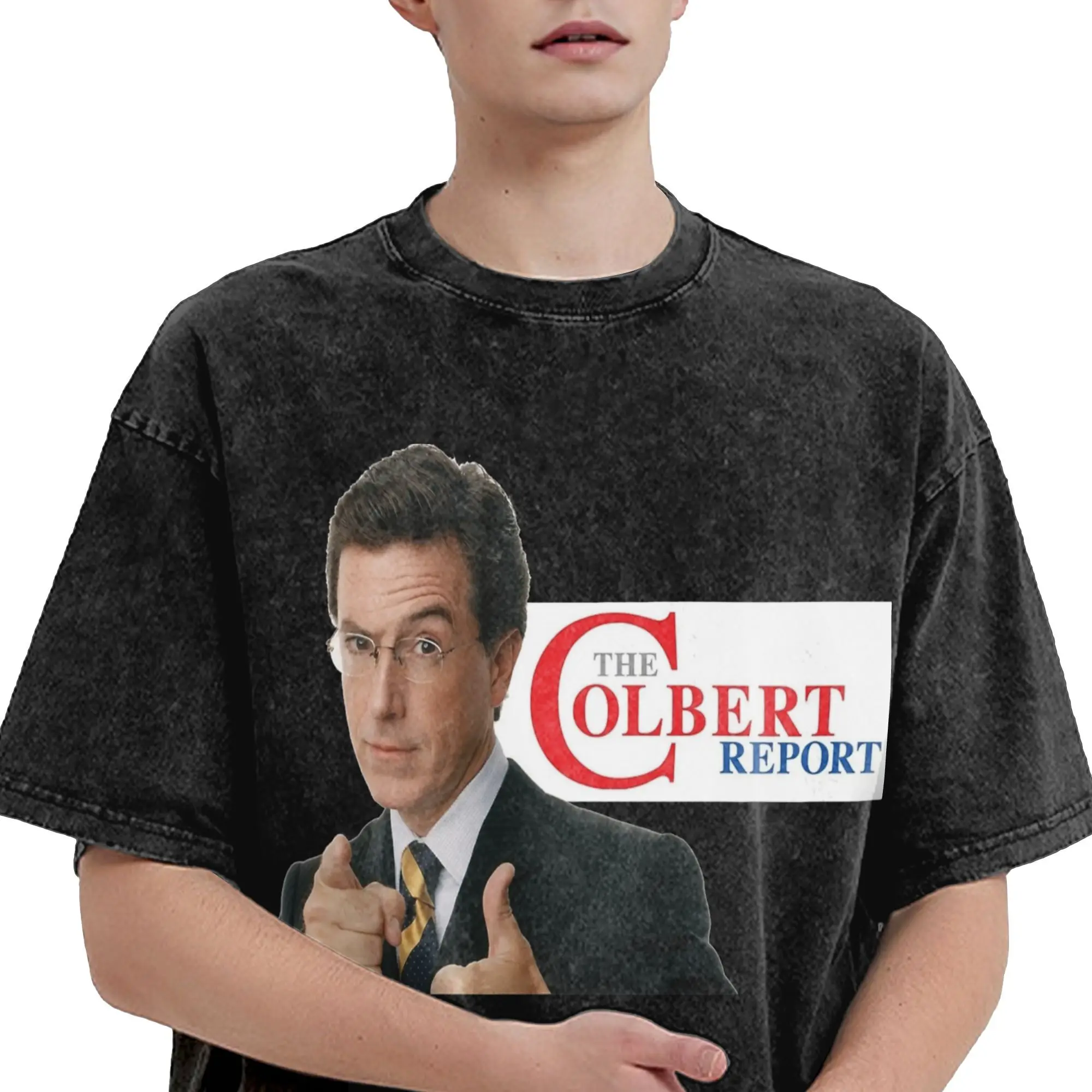 Washed T Shirt Funny Stephen Colbert Hip Hop Vintage T-Shirt Oversize  Streetwear Short Sleeve Printed Tops Tee Shirt Men Women