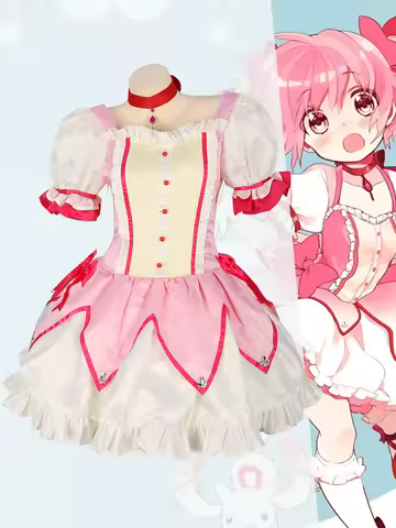 Puella Magi Madoka Magica Cosplay Costume Wig Kaname Madoka Pink Short Ball Dress Halloween Party Uniform Outfit