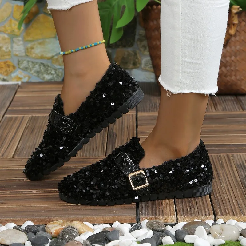 Summer Ballet Shoes Women Flat Shoes Bling Women Loafers Platform Shiny Women's Casual Shoes Sequin Slippers Big Szie Shoe