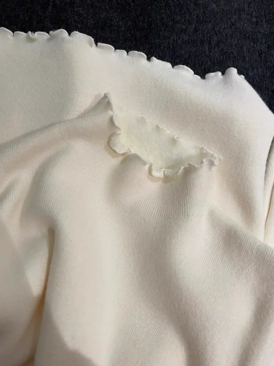 

plus Size Women's Knitwear with Wood ain Ruffle f High Collar Fce Lined Thiened Autumn Winter Inner Wear Top