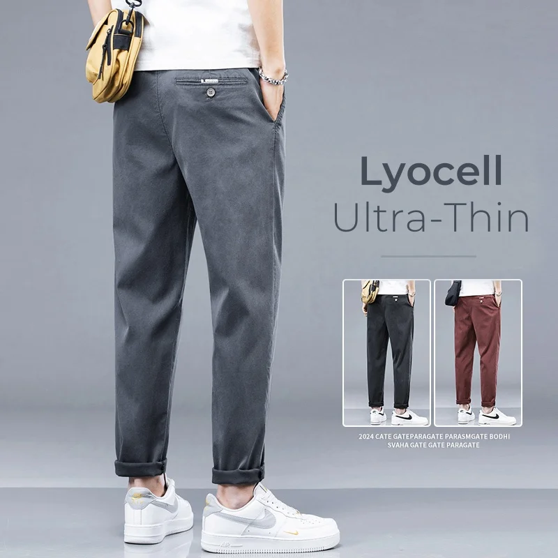 Summer Ultra Thin Casual Pants Men's Lyocell Material Classic Style Fashion Straight Brand High Quality Solid Color Trousers