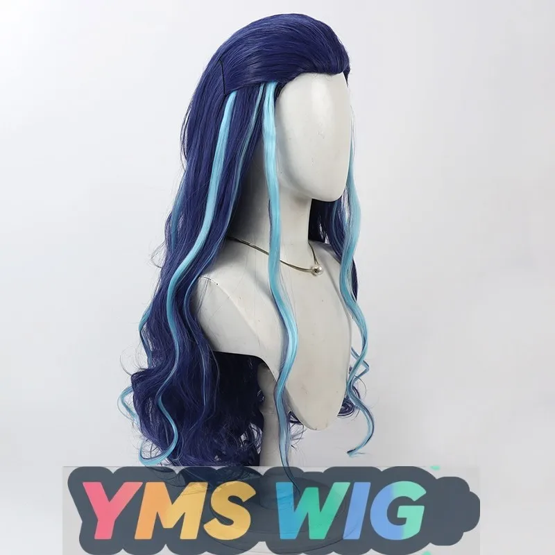 [ YMS WIG ]West Sea Dragon King Cosplay Wig Nezha Ao Bing Aunt Widow's Peak Blue Highlights Curly Hair