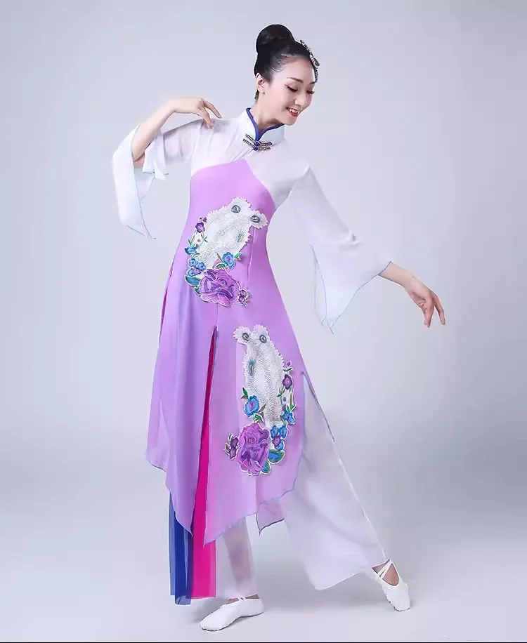 Disfraz de baile de estilo chino para mujer, traje de rendimiento de baile folclórico, Hanfu, baile clásico, Yangko