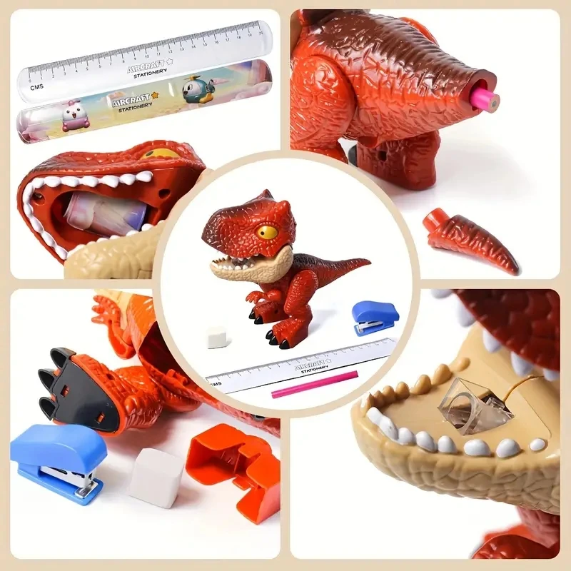 6 sets of Unids/dinosaur stationery, eraser ruler, pencil sharpener, student binding machine, school supplies, gift stationery s