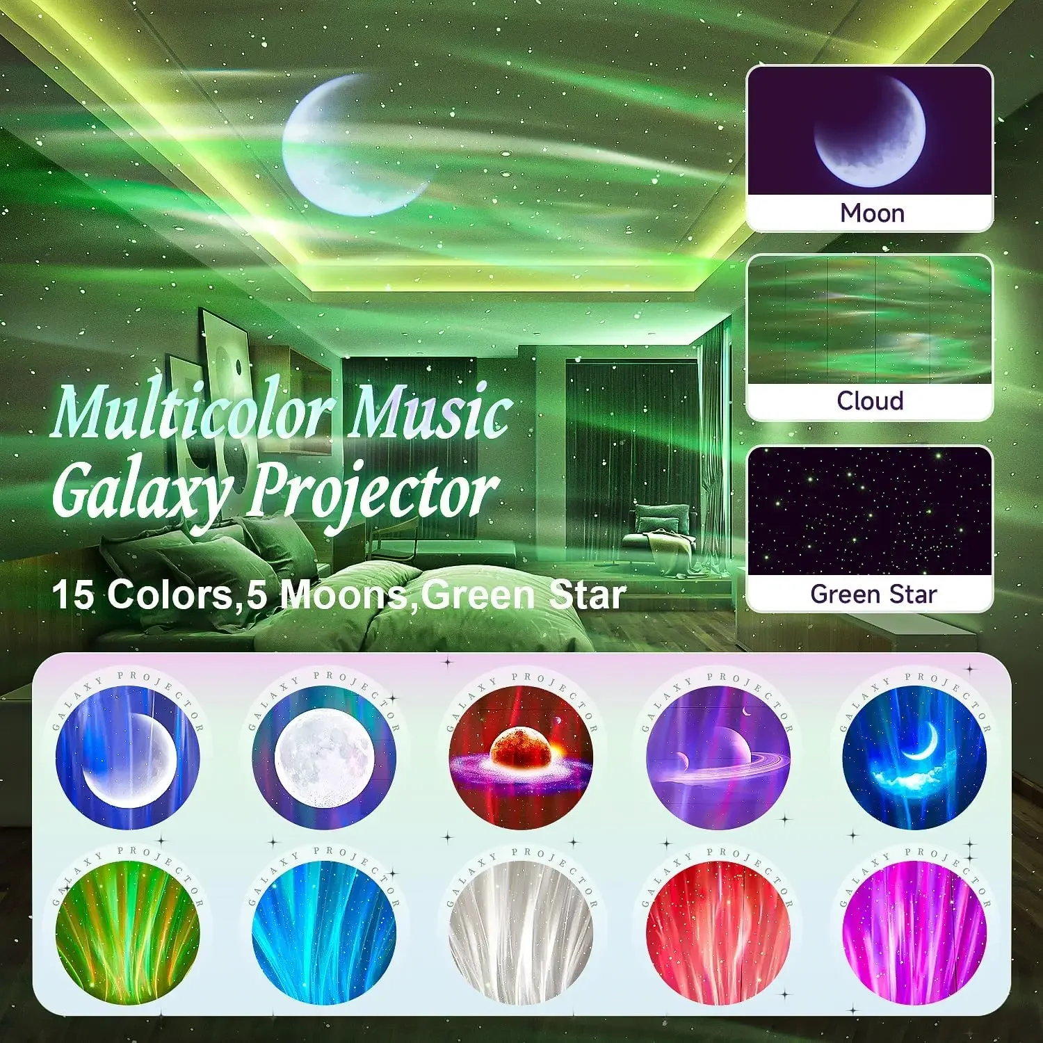 Imagem -02 - Galaxy Projector Night Lights Starry Sky Aurora Estrela Lâmpada da Lua Decoração do Quarto Kids Gift