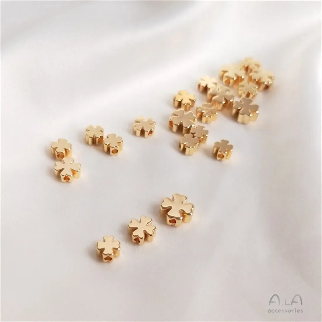 14K 금도금 십자가 비즈, 하트 모양 꽃 비즈, DIY 수제 팔찌, 보석 재료, 미국, C144