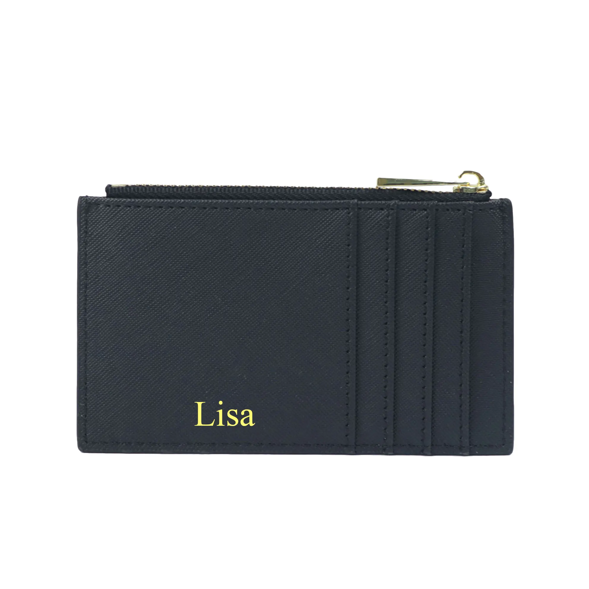 Free Custom Initial Letters Slim Saffiano Leather Zip CardHolder Credit Card Holder ID Card Case