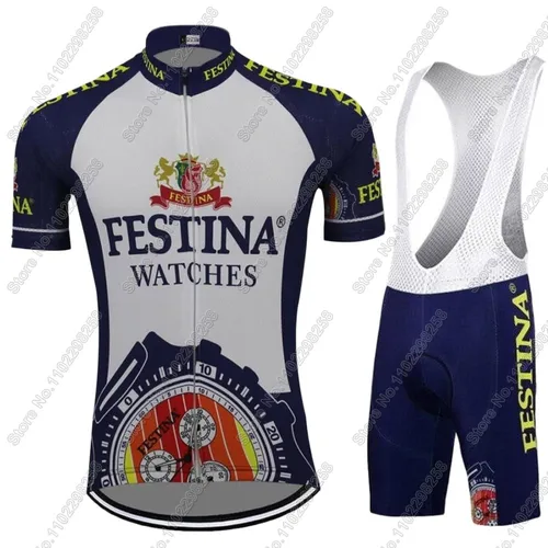 Imagen 2 del producto Jersey de ciclismo Retro, conjunto de relojes españoles 2025, ropa Vintage para hombre, camisa de verano para bicicleta de carretera, traje, pantalones cortos con pechera para bicicleta MTB