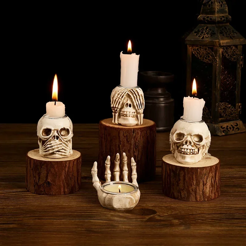 Resin Scary Haunted House Props Candlestick Ghost Skull Witch Hand Skeleton Candle Holders for Halloween Bar Party Decor