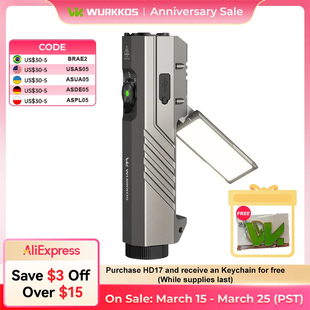 

Wurkkos HD05 Powerfull 3000LM Flashlight with UV White Red Light 5000mAh Ultra-long Life IPX6 Waterproof for Outdoors Lighting