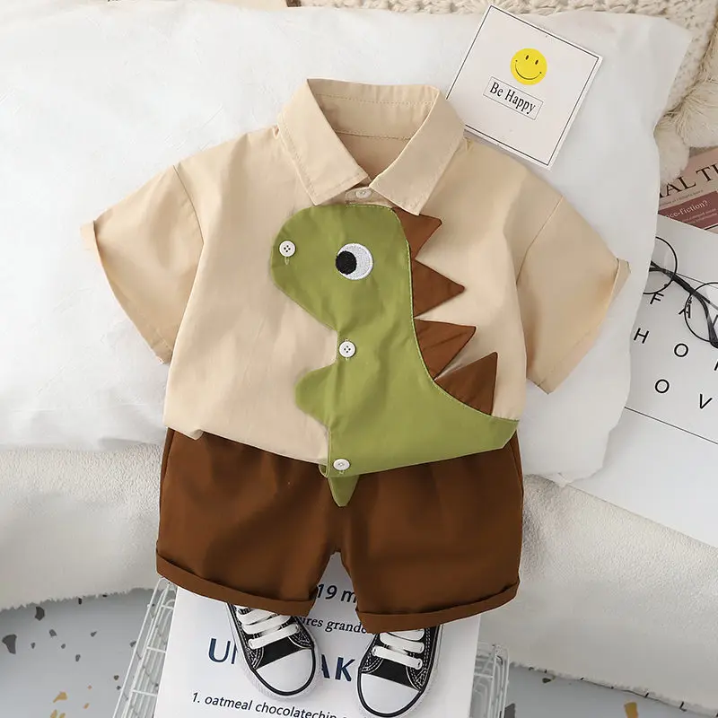 Cotton Clothes Kids Boy Summer Children Patchwork Dinosaur Shirts Shorts 2Pcs/Set Fashion Toddler Tracksuits 1 2 3 4 5 Years