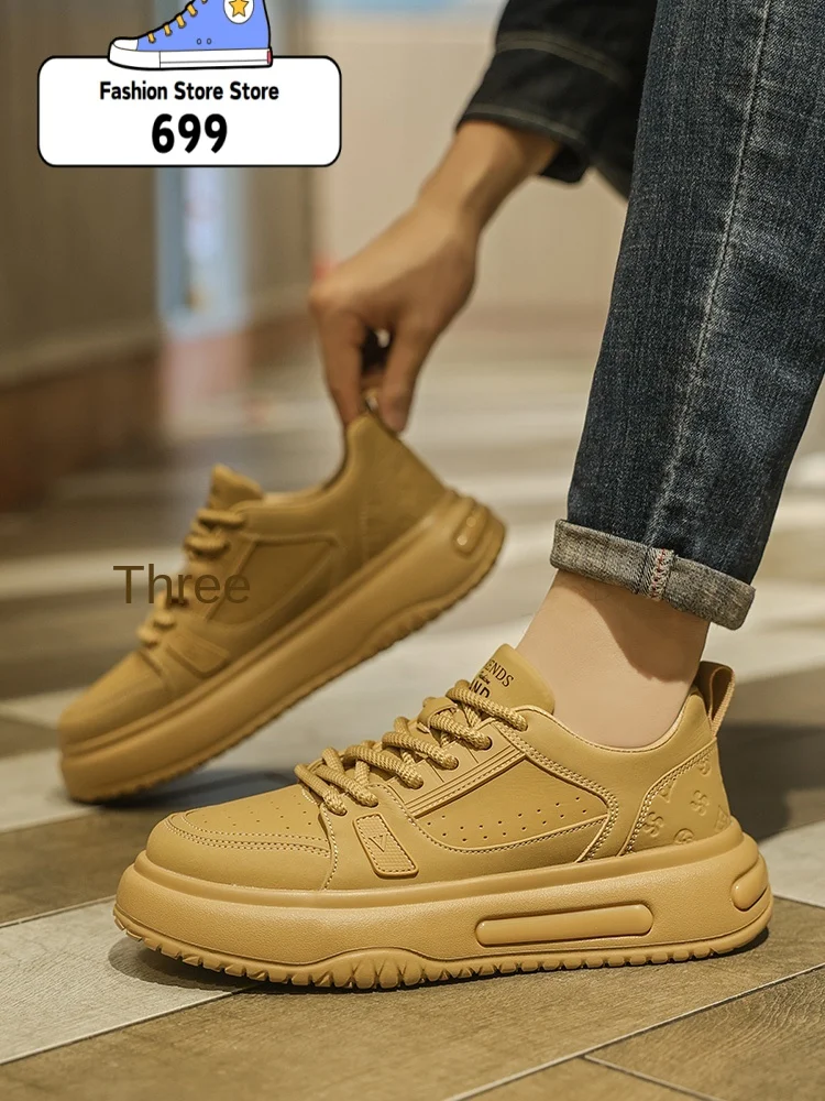 Men\'s shoes. High-end trendy brand. Casual sneakers for spring and autumn. Genuine leather little white shoes. Thick sole
