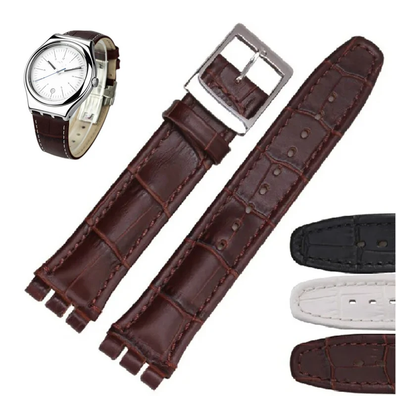 Genuine Leather watch straps for swatch watchband 17mm  19mm watch men with steel stainless Clasps