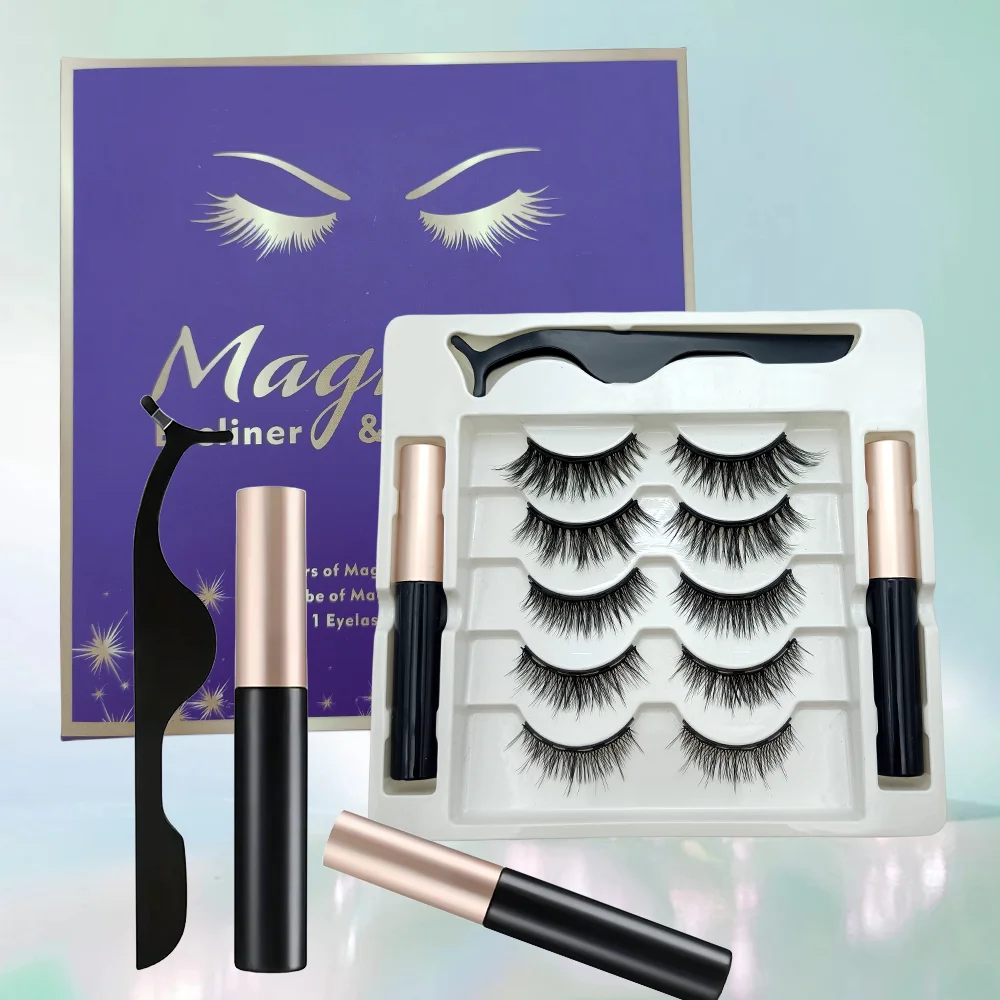 Magnetic Eyelashes With Eyeliner Kit, 5 Pairs Natural Looking Magnetic Lashes, Easy To Wear False Eyelash Set, No Glue Needed