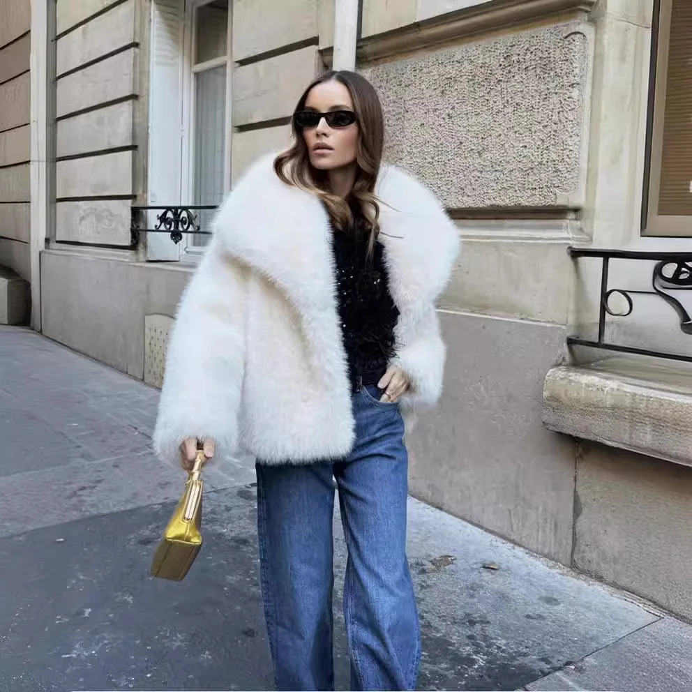 

Fashion Large Lapel Faux Fur Coat for Women Elegant Socialite Long Sleeve Warm Overcoat Fur Top
