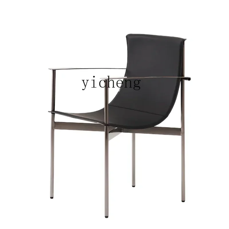 ZK Light Luxury Saddle Leather Dining Chair Simple Home Stainless Steel Chair High-End Conference Chair