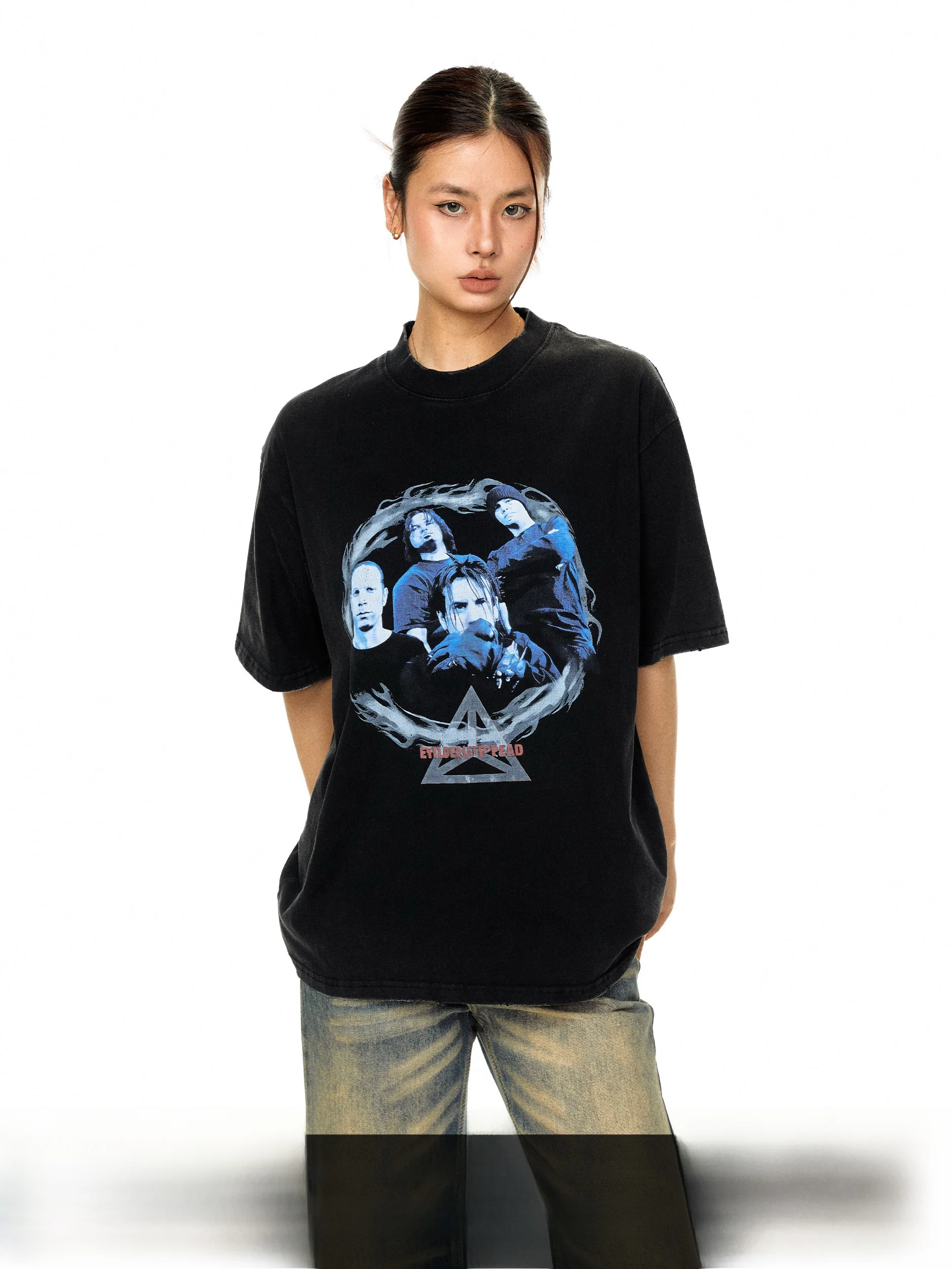 

Женская летняя футболка Blackbb в винтажном стиле с портретным принтом, американское ретро-топ с коротким рукавом, модная, хлопковая, дышащая